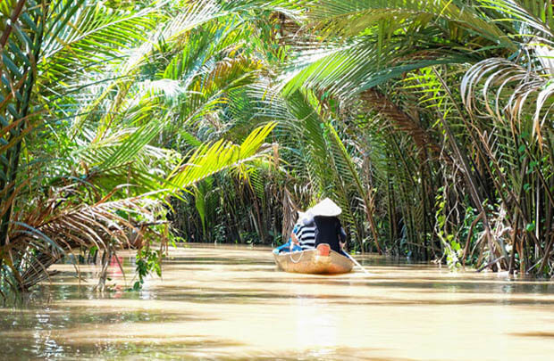 ニッパヤシのトンネルをゆっくり漕ぎ進む手漕ぎボートクルーズ
