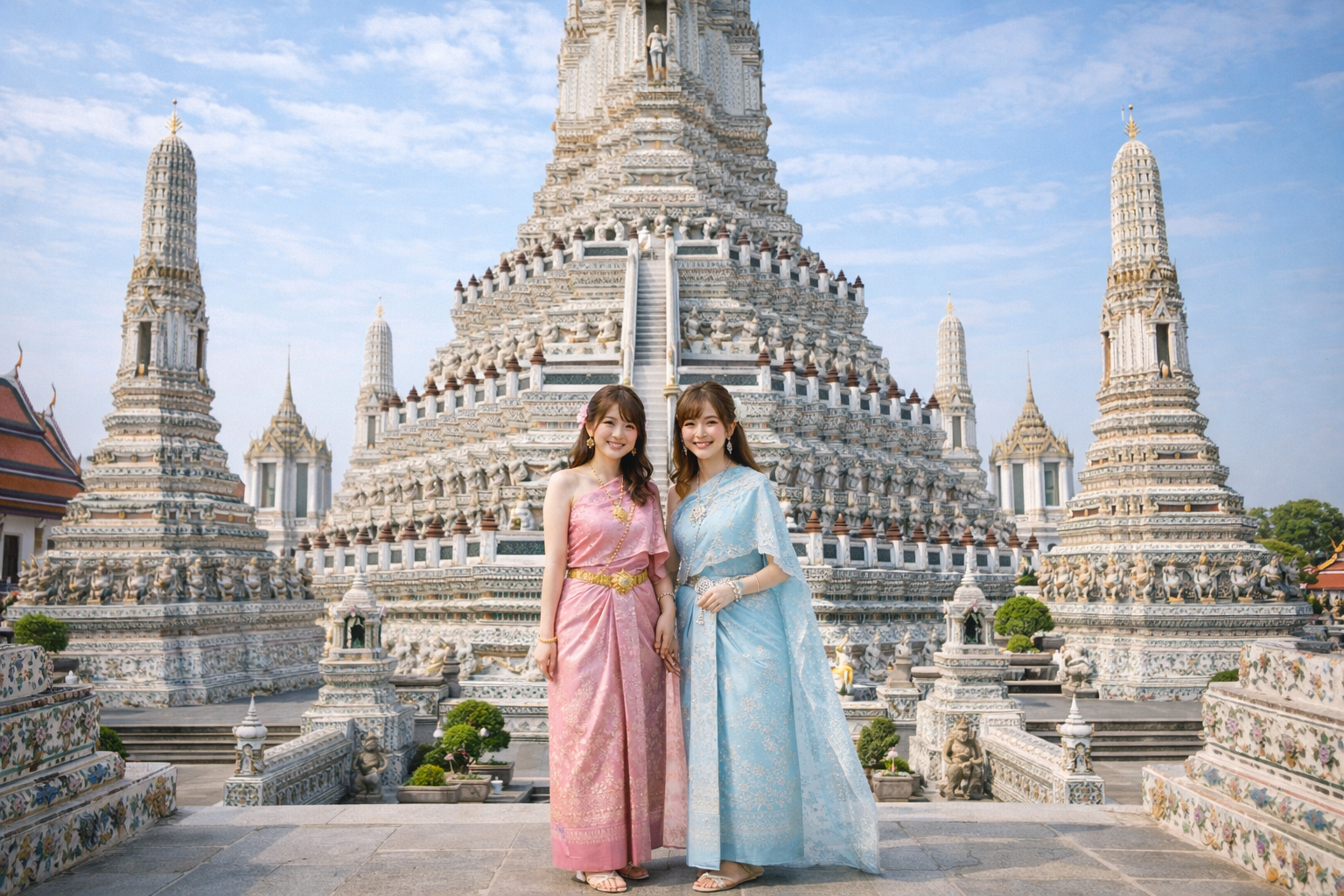 タイ民族衣装で映え旅スタート♪「ワット・アルン」へご案内