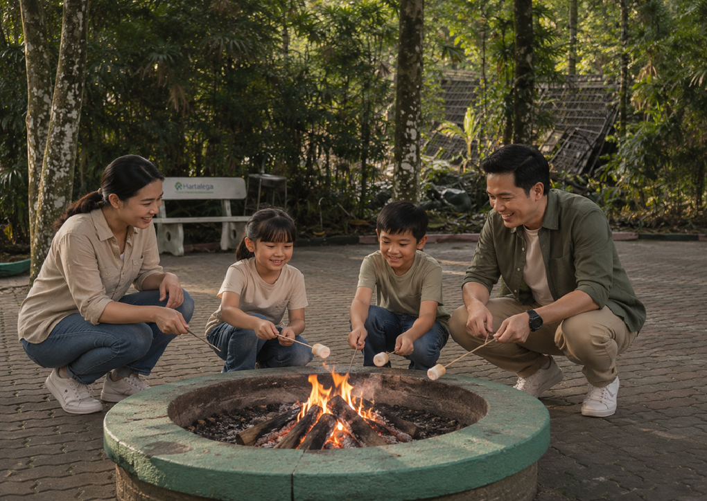 マシュマロを焼きながら、特別な夜の雰囲気を楽しもう！ キャンプファイヤータイム