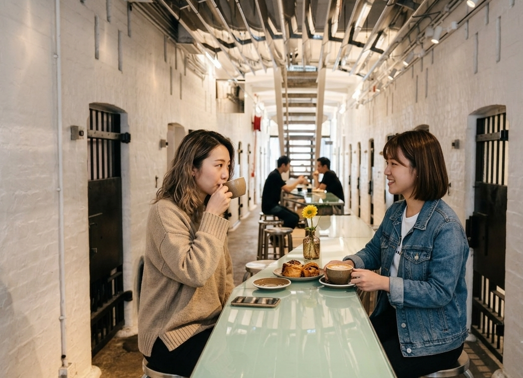 監獄内のカフェ "ON THE HILL COFFEE BAR" にて小休憩