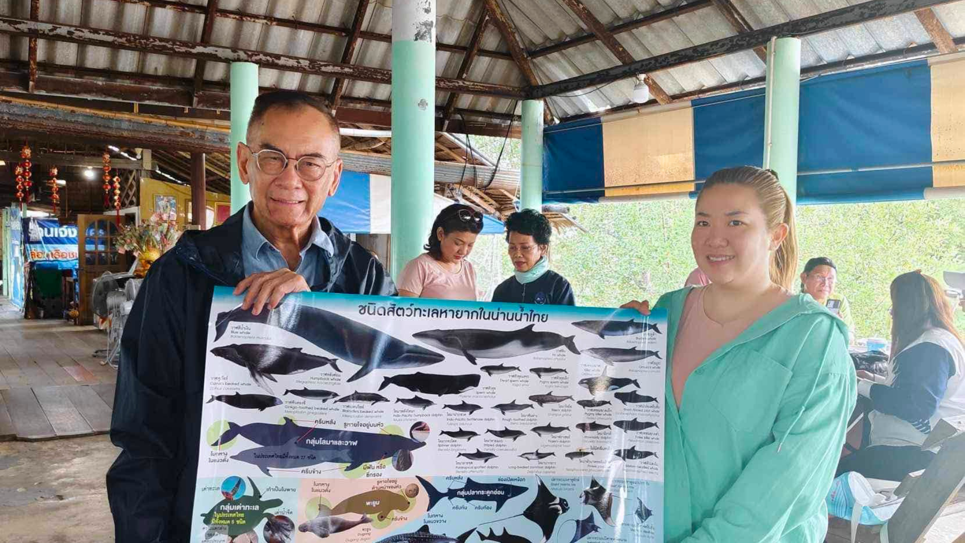 ガイドにより、クジラの生態について日本語でご説明