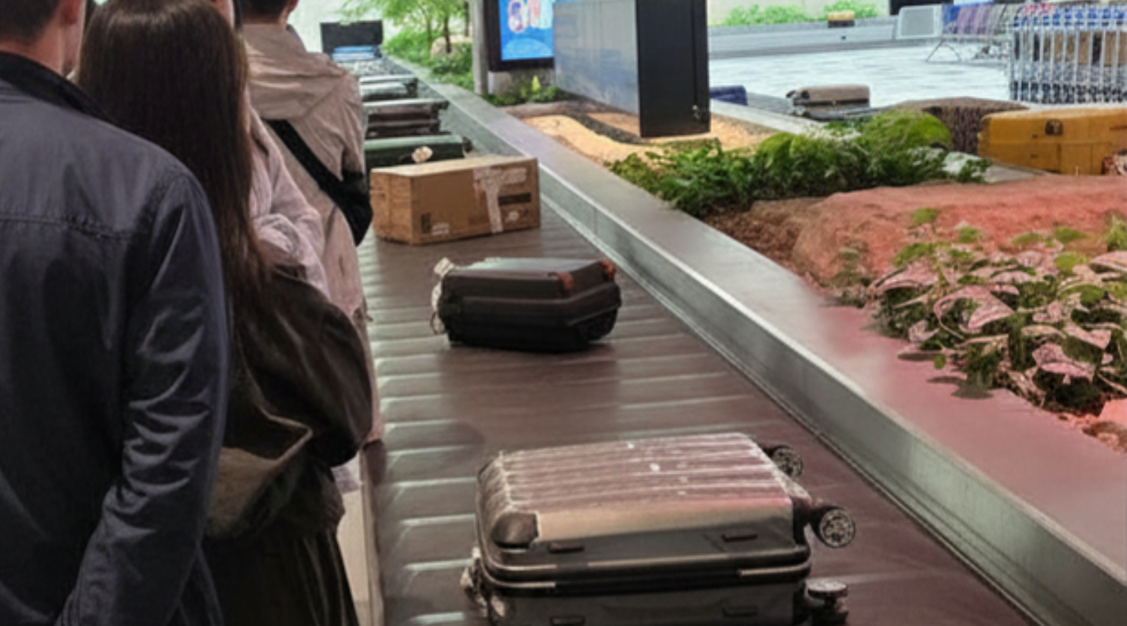 飛行機が到着致しましたら、SQ 671便用のターンテーブルへ向かい、お荷物をピックアップ