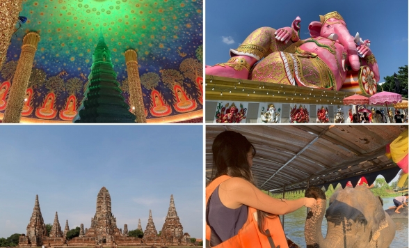 ワットサマーン（ピンクガネーシャ）+ワットパクナム+世界遺産アユタヤ遺跡観光＜ボート乗船＆象との触れ合い体験付き＞