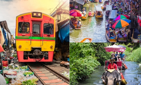 人気2大市場 ダムヌンサドゥアック水上マーケット＆メークロン線路市場　直行往復バス