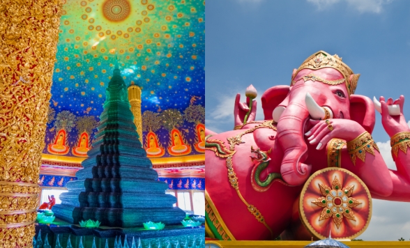 ＼春旅 特別価格／ バンコクのフォトジェニック・ハイライト  ピンクの巨大ガネーシャ ワット・サマーン  + ワット・パクナム＜日本語ガイド/午前半日/選べるプラン/昼食・アフタヌーンティー付きプランあり/ピンクのカオマンガイ付きプランあり＞
