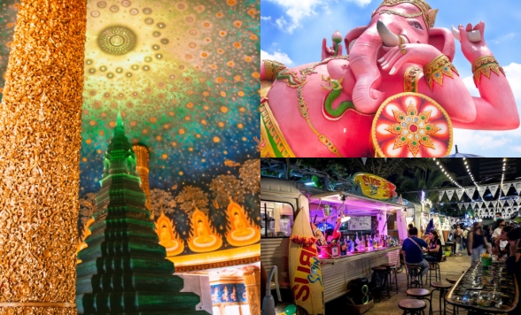 ＼春旅 特別価格／ 午後出発！バンコクのフォトジェニック巡り ピンクの巨大ガネーシャ + ワット・パクナム +ジョッドフェアーズ ラチャダーナイトマーケット＜日本語ガイド/午後半日＞