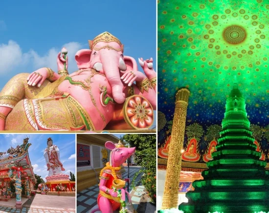 【午前発】ピンクガネーシャ(ワット・サマーンラッタナーラーム)＆ワット・パクナム　直行往復バス