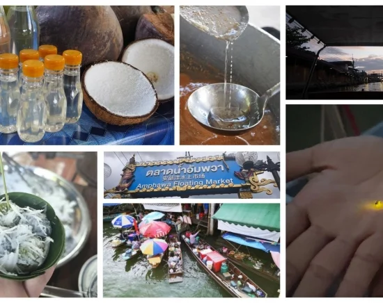 タイの暮らしに触れる！ココナッツオイル＆タイ伝統菓子「カノムトム」作り＋アンパワー水上マーケット＆ホタルナイトクルーズ