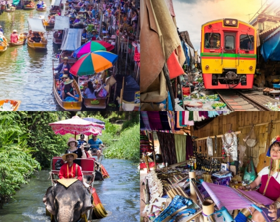 ＼秋旅＆年末年始 特別価格／ 人気2大市場 ダムヌンサドゥアック水上マーケット＆メークロン線路市場（選べる象乗りor首長族訪問）往復シャトルバス送迎  ＜日本語ガイドなし / 午前半日 / 週3日運行＞
