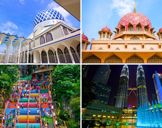 【クアラルンプール】夜まで満喫！欲張り1日観光 ピンクモスク＆ブルーモスク＋バツー洞窟＋イスラム美術館 ＜ツインタワーライトアップ＆噴水ショー鑑賞／日本語ガイド／セントラルマーケット自由散策＞