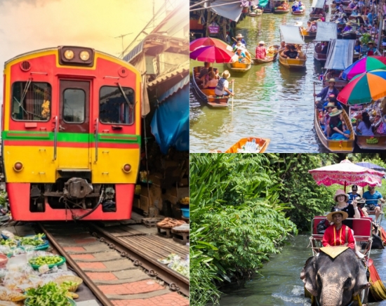 人気2大市場 ダムヌンサドゥアック水上マーケット＆メークロン線路市場　往復シャトルバス送迎