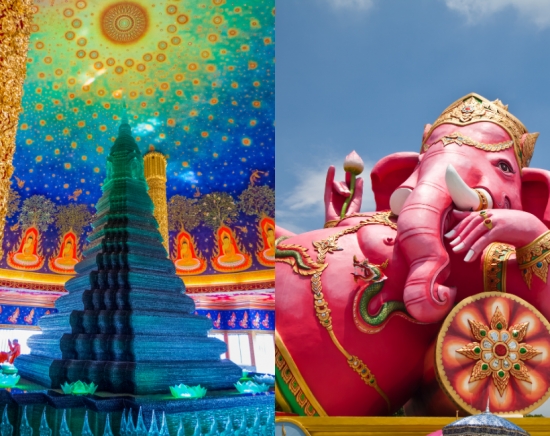 ＼春旅 特別価格／ バンコクのフォトジェニック・ハイライト  ピンクの巨大ガネーシャ ワット・サマーン  + ワット・パクナム＜日本語ガイド/午前半日/選べるプラン/昼食・アフタヌーンティー付きプランあり/ピンクのカオマンガイ付きプランあり＞