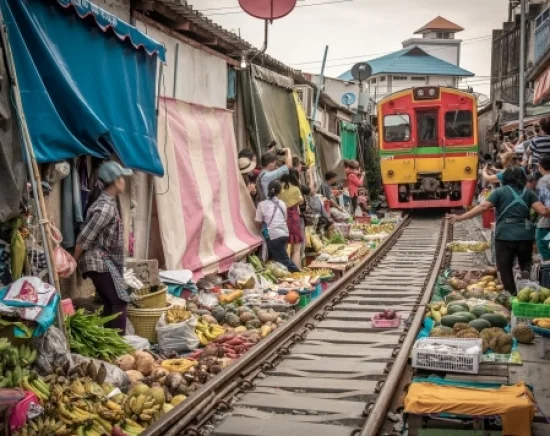 メークロン線路市場+ワット・パクナム+世界遺産・アユタヤ+ジョッドフェアーズ ラチャダー ナイトマーケット＜スリル満点！メークロン線乗車体験付き/象乗り体験 or 水上マーケット 選択可＞