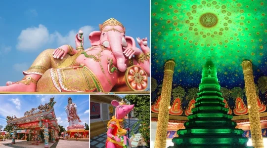 【午前発】ピンクガネーシャ(ワット・サマーンラッタナーラーム)＆ワット・パクナム　直行往復バス