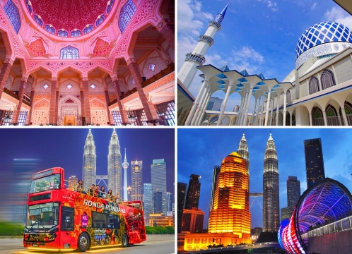 2大モスク観光！ブルーモスク＆ピンクモスク＋オープントップバス夜景ツアー＜午後半日／日本語ガイド／ツインタワー夜景＞