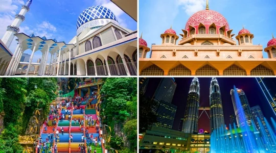 夜まで満喫！欲張り1日観光 ピンクモスク＆ブルーモスク＋バツー洞窟＋イスラム美術館 ＜ツインタワーライトアップ＆噴水ショー鑑賞＞