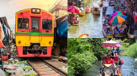 人気2大市場 ダムヌンサドゥアック水上マーケット＆メークロン線路市場　往復シャトルバス送迎