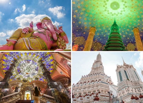 親子旅・大人旅におすすめ♪ ピンクガネーシャ+ワットパクナム+エラワンミュージアム＋ワットアルン＜1日 ／日本語ガイド ／ランチなし or 三大タイ料理の昼食選択可＞