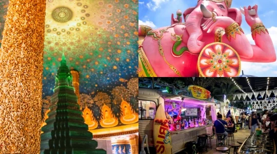 【午後発】バンコクのフォトジェニック巡り ピンクの巨大ガネーシャ + ワット・パクナム +ジョッドフェアーズ ラチャダーナイトマーケット