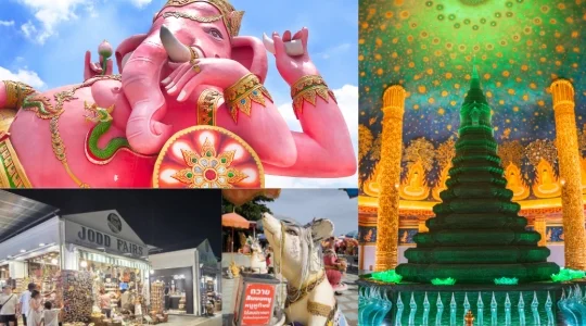 【午後発】ピンクガネーシャ(ワット・サマーンラッタナーラーム)＆ワット・パクナム　直行往復バス