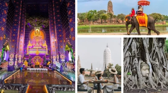 紫寺院「ワット・クラーンクローン」とアユタヤ象乗り体験/サラアユタヤでのワンプレートランチ付き