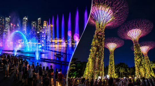 シンガポール夜景ツアー＆リバークルーズ ｜ガーデンズ・バイ・ザ・ベイ＆マリーナベイ・サンズの光と音のショー＜日本語ガイド＞｜ジャンボのチリクラブプランも選択可