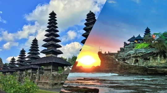 世界遺産タマンアユン寺院とタナロット寺院での夕日観賞